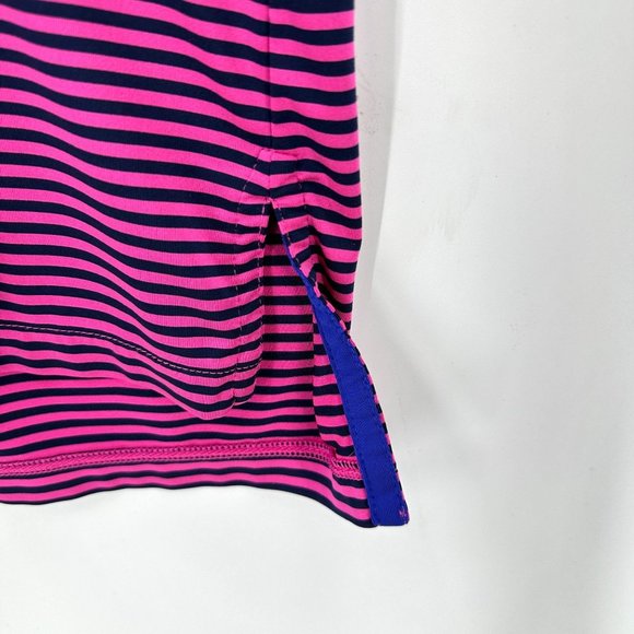 RLX Ralph Lauren Polo Shirt Mens Stripe Short Sleeve Logo Pga West Pink Navy L - Picture 4 of 10